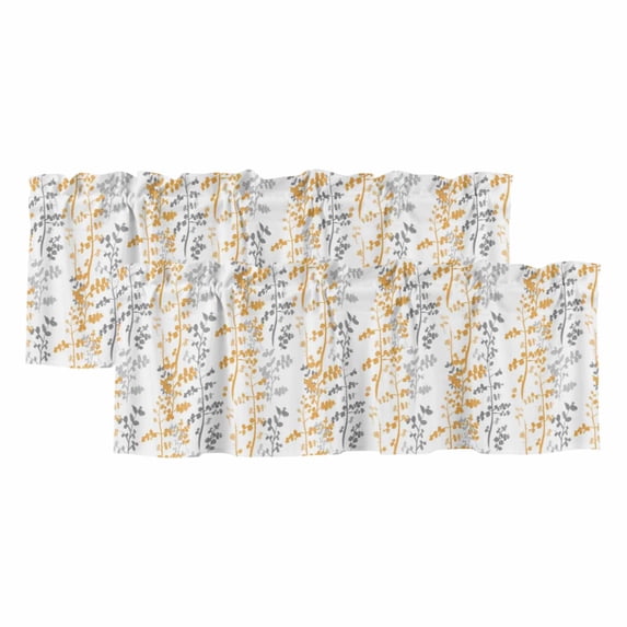 2 Pack Valances for Window, Yellow Grey Botanical Short Curtains for Kitchen Bedroom Living Room, Spring Floral Summer Farmhouse Rod Pocket Small Window Treatment Valance Drapes 60 x 18 Inch