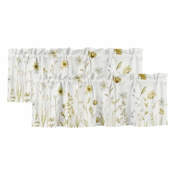 2 Pack Valances for Window, Yellow Spring Floral Short Curtains for Kitchen Bedroom Living Room, Summer Flowers Botanical Elegant Rod Pocket Small Window Treatment Valance Drapes 60 x 18 Inch
