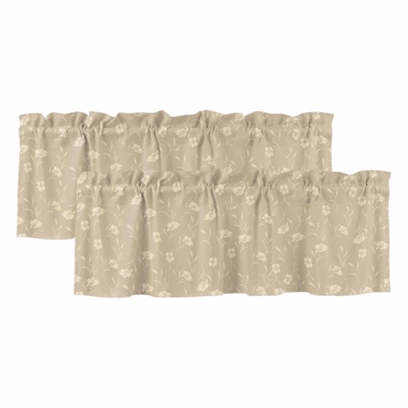 2 Pack Valances for Windows 42 x 12 Inch, Beige Floral Decorative Kitchen Curtain Valance, Vintage Spring Botanical Flowers Rod Pocket Short Curtains Window Treatment for Bathroom/Cafe