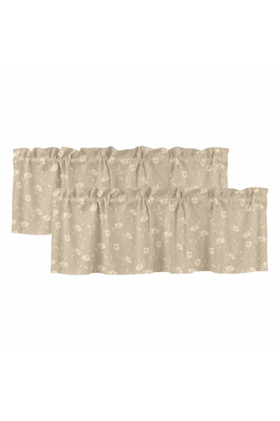 2 Pack Valances for Windows 42 x 12 Inch, Beige Floral Decorative Kitchen Curtain Valance, Vintage Spring Botanical Flowers Rod Pocket Short Curtains Window Treatment for Bathroom/Cafe