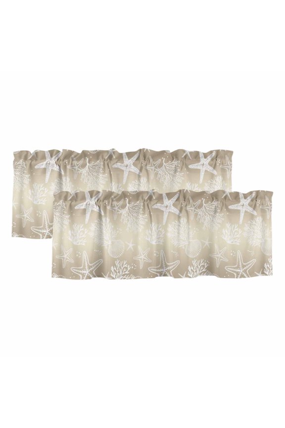 2 Pack Valances for Windows 42 x 12 Inch, Brown Ombre Coastal Decorative Kitchen Curtain Valance, Sea Nautical Summer Beach Starfish Coral Rod Pocket Short Curtains Window Treatment for Bathroom/Cafe