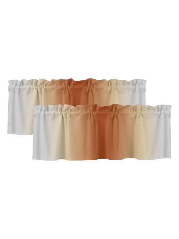 2 Pack Valances for Windows 42 x 12 Inch, Burnt Orange Grey Ombre Decorative Kitchen Curtain Valance, Farmhouse Gradient Minimalist Rod Pocket Short Curtains Window Treatment for Bathroom/Cafe