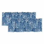 2 Pack Valances for Windows 42 x 12 Inch, Navy Blue Coral Coastal Decorative Kitchen Curtain Valance, Ocean Nautical Seaside Beach Rod Pocket Short Curtains Window Treatment for Bathroom/Cafe