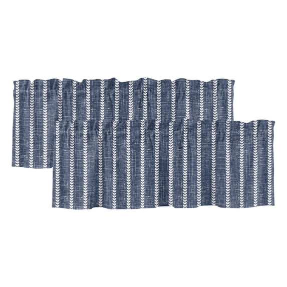 2 Pack Valances for Windows 42 x 12 Inch, Navy Blue Stripes Decorative Kitchen Curtain Valance, Vintage Rustic Simple Lines Pattern Rod Pocket Short Curtains Window Treatment for Bathroom/Cafe