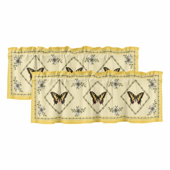 2 Pack Valances for Windows 42 x 18 Inch, Vintage Butterfly Decorative Kitchen Curtain Valance, Floral Botanical Retro Art Rod Pocket Short Curtains Window Treatment for Bathroom/Cafe