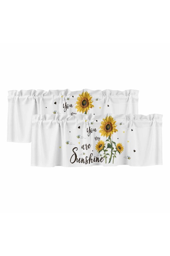 2 Pack Valances for Windows 42 x 12 Inch, Sunflower Sunshine Decorative Kitchen Curtain Valance, Pastoral Bees Farmhouse Floral Rod Pocket Short Curtains Window Treatment for Bathroom/Cafe