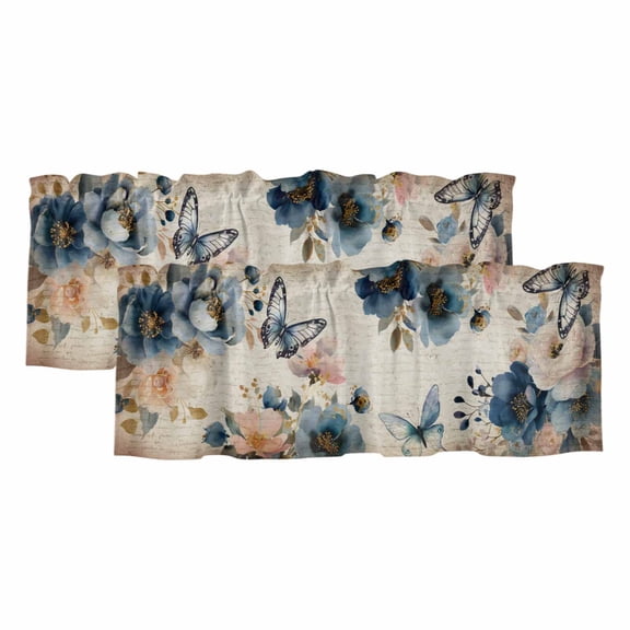2 Pack Valances for Windows 42 x 18 Inch, Blue Beach Coastal Decorative Kitchen Curtain Valance, Summer Ocean Nautical Seaside Rod Pocket Short Curtains Window Treatment for Bathroom/Cafe