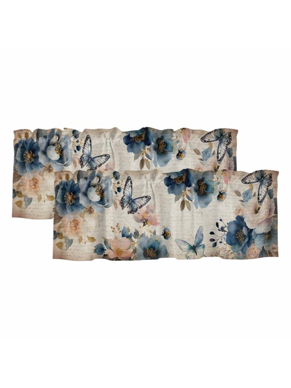 2 Pack Valances for Windows 42 x 18 Inch, Blue Beach Coastal Decorative Kitchen Curtain Valance, Summer Ocean Nautical Seaside Rod Pocket Short Curtains Window Treatment for Bathroom/Cafe