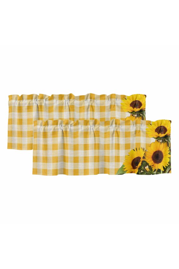 2 Pack Valances for Windows 42 x 18 Inch, Blue Grey Wooden Decorative Kitchen Curtain Valance, Farmhouse Barn Sunflowers Retro Rod Pocket Short Curtains Window Treatment for Bathroom/Cafe