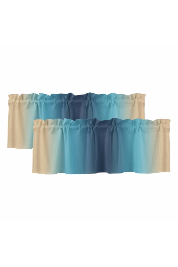 2 Pack Valances for Windows 42 x 18 Inch, Blue Teal Yellow Ombre Decorative Kitchen Curtain Valance, Farmhouse Modern Gradient Art Rod Pocket Short Curtains Window Treatment for Bathroom/Cafe