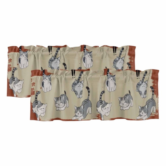 2 Pack Valances for Windows 42 x 18 Inch, Cute Cat Decorative Kitchen ...