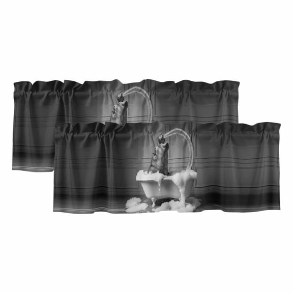 2 Pack Valances for Windows 42 x 18 Inch, Hippo Decorative Kitchen Curtain Valance, Funny Animal Bathtub Abstract Art Grey Rod Pocket Short Curtains Window Treatment for Bathroom/Cafe