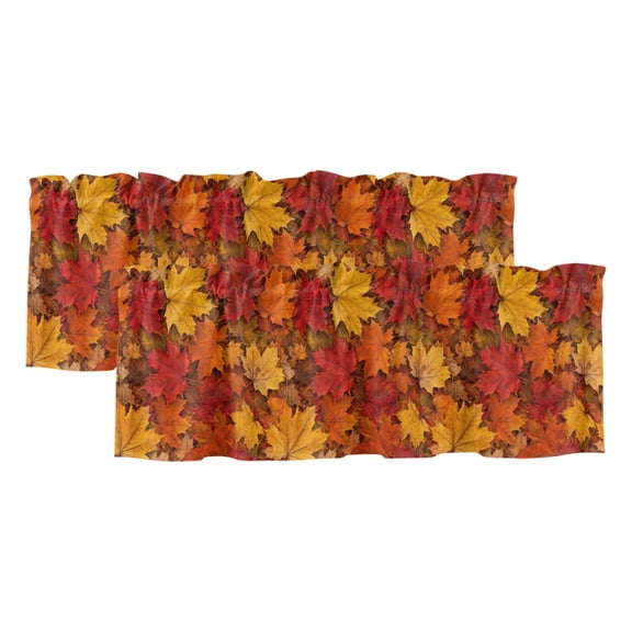 2 Pack Valances for Windows 42 x 18 Inch, Fall Maples Decorative Kitchen Curtain Valance, Thanksgiving Orange Red Harvest Leaves Rod Pocket Short Curtains Window Treatment for Bathroom/Cafe