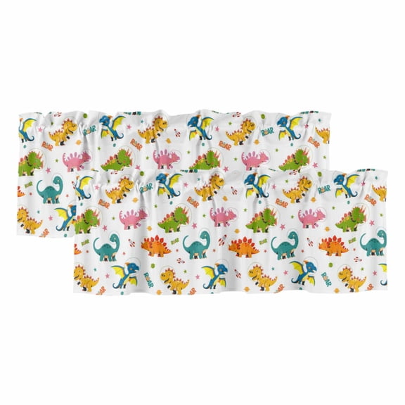 2 Pack Valances for Windows 42 x 18 Inch, Cute Dinosaur Decorative Kitchen Curtain Valance, Cartoon Dino Funny Boys Girls Children Rod Pocket Short Curtains Window Treatment for Bathroom/Cafe
