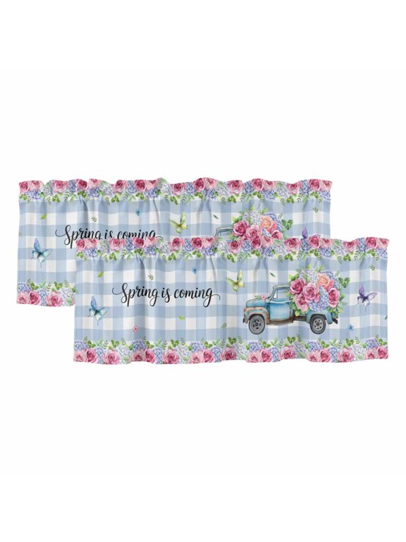 2 Pack Valances for Windows 42 x 18 Inch, Lemon Gnomes Decorative Kitchen Curtain Valance, Yellow Summer Botanical Fruit Leaves Rod Pocket Short Curtains Window Treatment for Bathroom/Cafe