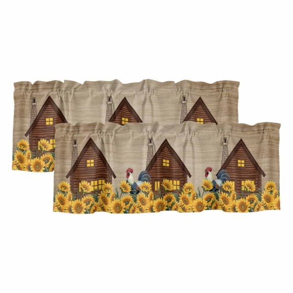 2 Pack Valances for Windows 42 x 18 Inch, Spring Eucalyptus Sunflower Decorative Kitchen Curtain Valance, Farmhouse Birds Rustic Burlap Rod Pocket Short Curtains Window Treatment for Bathroom/Cafe