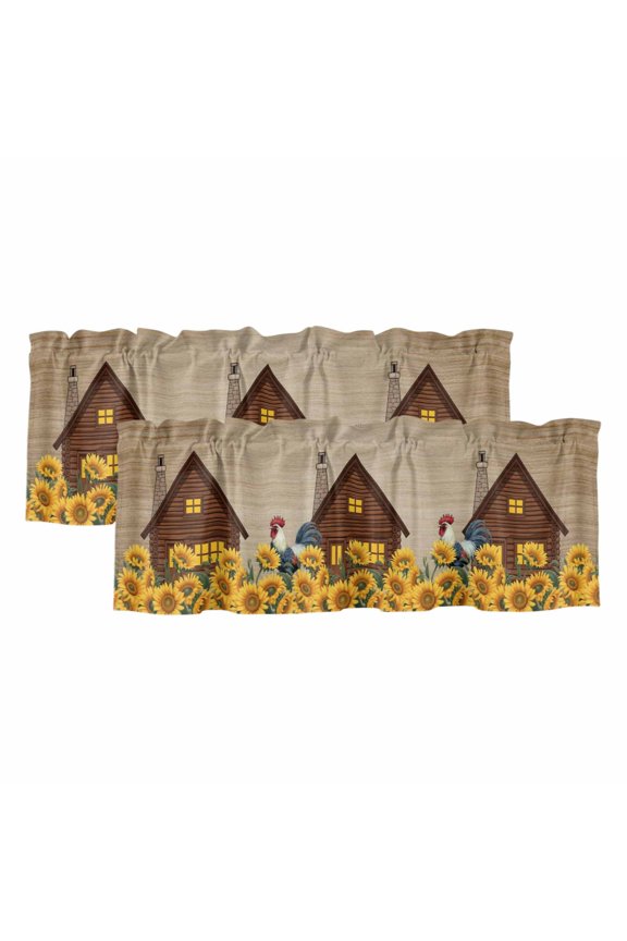 2 Pack Valances for Windows 42 x 18 Inch, Spring Eucalyptus Sunflower Decorative Kitchen Curtain Valance, Farmhouse Birds Rustic Burlap Rod Pocket Short Curtains Window Treatment for Bathroom/Cafe