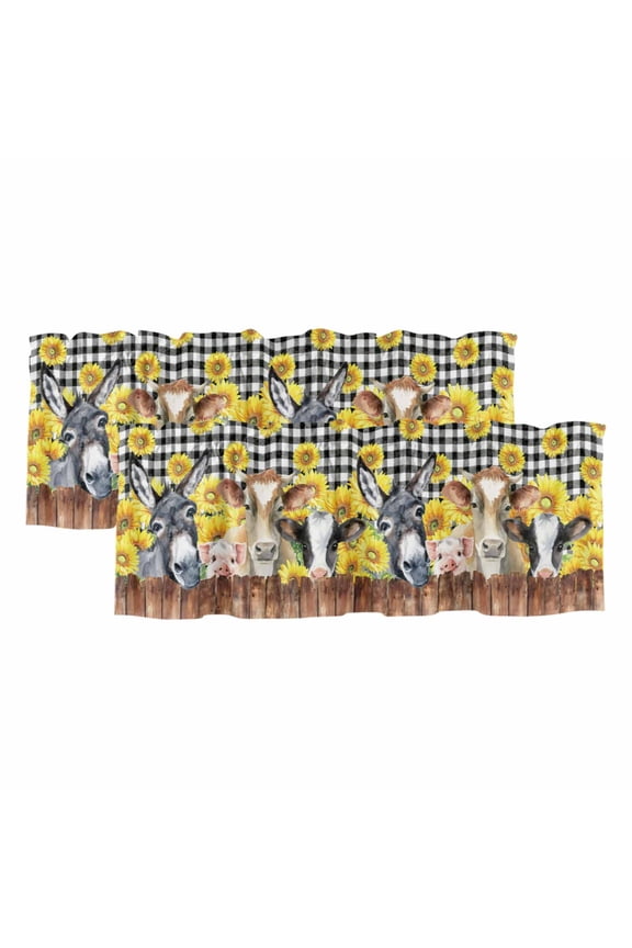 2 Pack Valances for Windows 42 x 18 Inch, Spring Wildflowers Decorative Kitchen Curtain Valance, Watercolor Floral Leaf Colorful Plaid Rod Pocket Short Curtains Window Treatment for Bathroom/Cafe