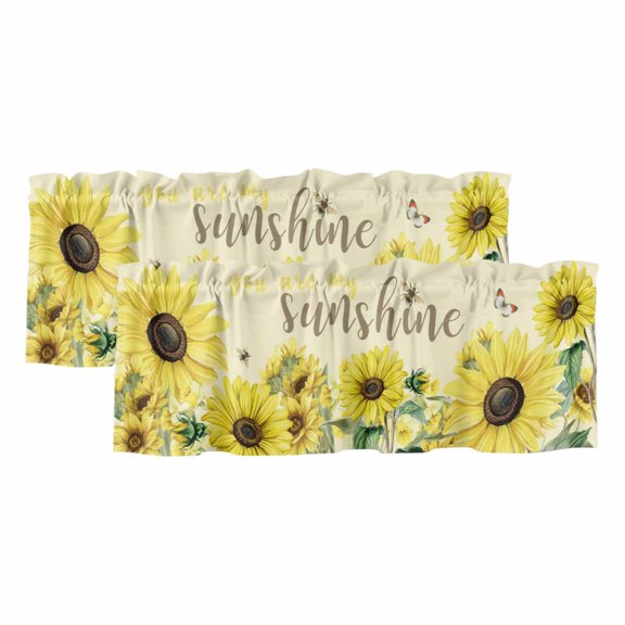 2 Pack Valances for Windows 42 x 18 Inch, Vintage American Flag Decorative Kitchen Curtain Valance, Farmhouse Cow Sunflowers Rod Pocket Short Curtains Window Treatment for Bathroom/Cafe