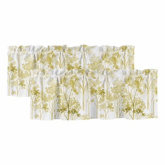 2 Pack Valances for Windows 42 x 18 Inch, Watercolor Forest Green Decorative Kitchen Curtain Valance, Abstract Art Modern Trees Rod Pocket Short Curtains Window Treatment for Bathroom/Cafe