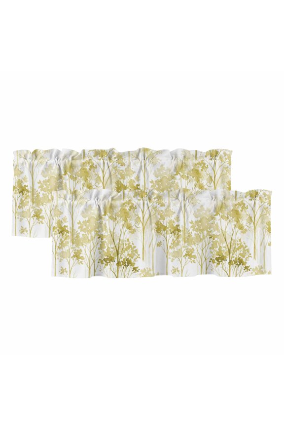 2 Pack Valances for Windows 42 x 18 Inch, Watercolor Forest Green Decorative Kitchen Curtain Valance, Abstract Art Modern Trees Rod Pocket Short Curtains Window Treatment for Bathroom/Cafe