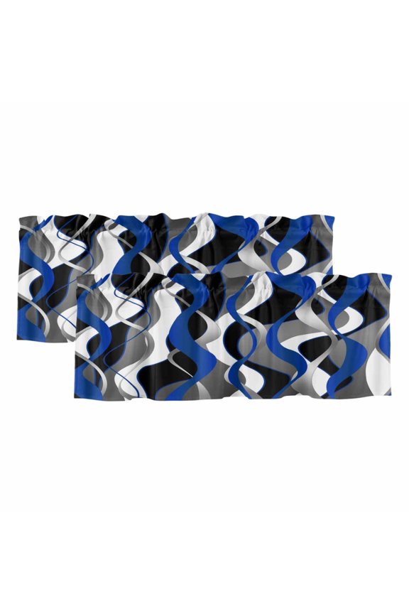 2 Pack Valances for Windows 54 x 18 Inch, Blue Black Stripes Decorative Kitchen Curtain Valance, Modern Abstract Ombre Grey White Lines Rod Pocket Short Curtains Window Treatment for Bathroom/Cafe