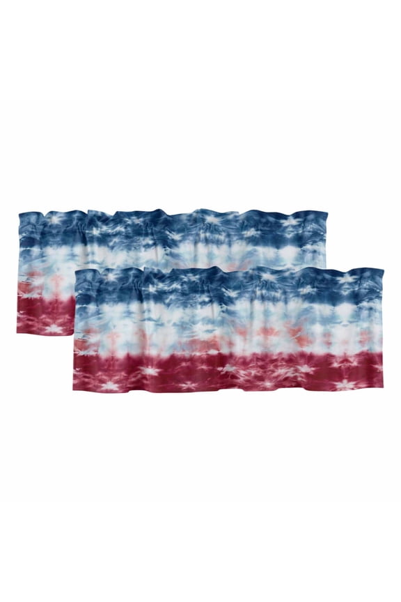 2 Pack Valances for Windows 54 x 18 Inch, Blue White Red Decorative Kitchen Curtain Valance, Tie-dye American Flag Star Abstract Rod Pocket Short Curtains Window Treatment for Bathroom/Cafe