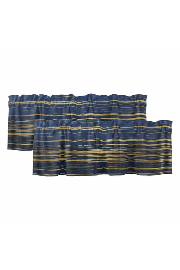 2 Pack Valances for Windows 54 x 18 Inch, Blue Yellow Striped Decorative Kitchen Curtain Valance, Modern Abstract Art Stripes Rod Pocket Short Curtains Window Treatment for Bathroom/Cafe