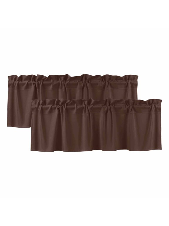 2 Pack Valances for Windows 54 x 18 Inch, Brown Pure Color Decorative Kitchen Curtain Valance, Aesthetics Contemporary Luxury Rod Pocket Short Curtains Window Treatment for Bathroom/Cafe