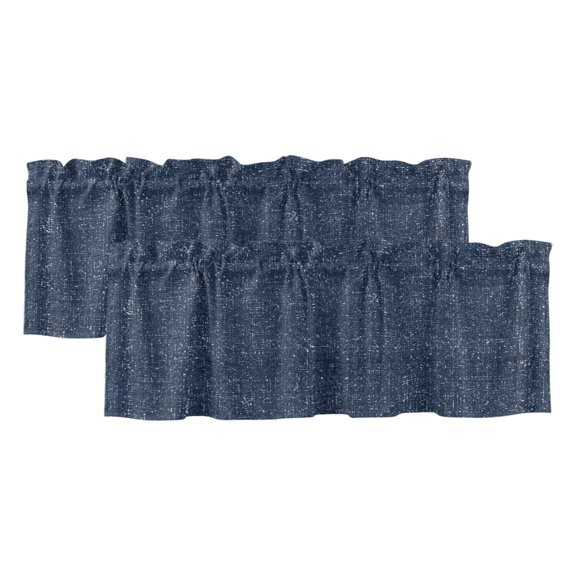 2 Pack Valances for Windows 54 x 18 Inch, Indigo Blue Decorative Kitchen Curtain Valance, Farmhouse Vintage Blue Solid Color Rod Pocket Short Curtains Window Treatment for Bathroom/Cafe