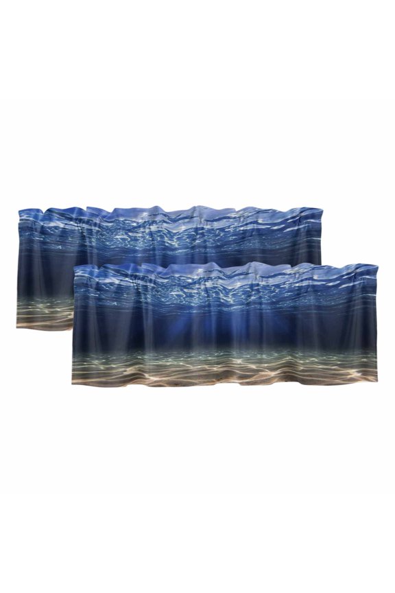 2 Pack Valances for Windows 54 x 18 Inch, Navy Blue Ocean Waves Decorative Kitchen Curtain Valance, Summer Beach Coastal Abstract Rod Pocket Short Curtains Window Treatment for Bathroom/Cafe