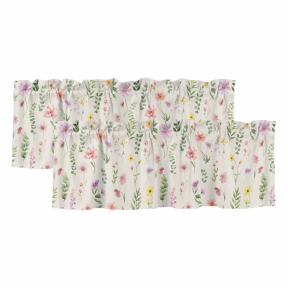 2 Pack Valances for Windows 54 x 18 Inch, Pink Spring Floral Decorative Kitchen Curtain Valance, Flowers Elegant Pastoral Rustic Rod Pocket Short Curtains Window Treatment for Bathroom/Cafe