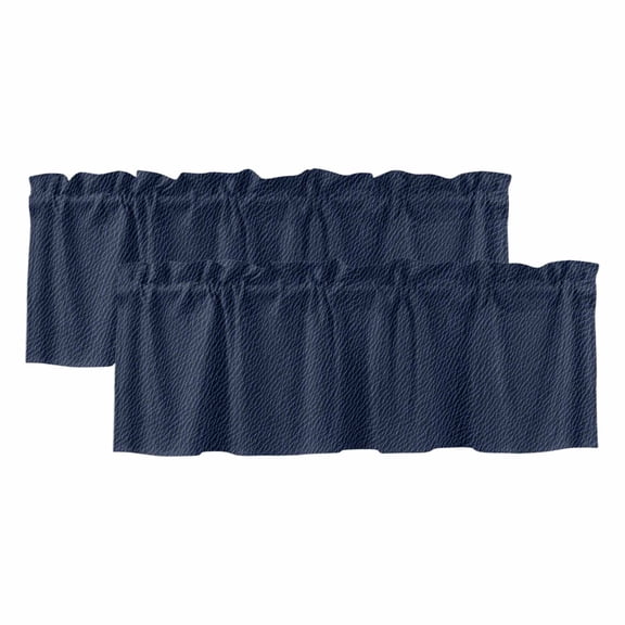 2 Pack Valances for Windows 54 x 18 Inch, Solid Dark Blue Decorative Kitchen Curtain Valance, Minimalism Abstract Denim Texture Rod Pocket Short Curtains Window Treatment for Bathroom/Cafe