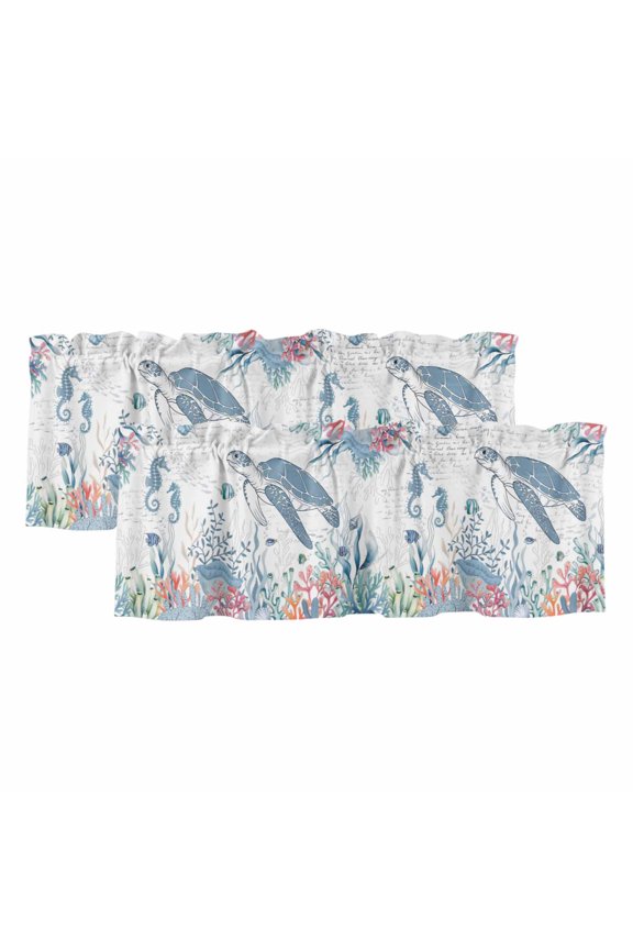 2 Pack Valances for Windows 60 x 18 Inch, Blue Blooms Floral Decorative Kitchen Curtain Valance, Spring Flowers Botanical Blue Ombre Rod Pocket Short Curtains Window Treatment for Bathroom/Cafe
