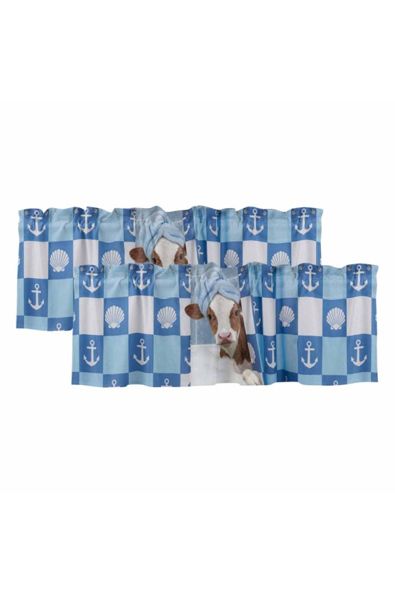 2 Pack Valances for Windows 60 x 18 Inch, Blue Green Geometric Decorative Kitchen Curtain Valance, Boho Vintage Country Flowers Leaves Rod Pocket Short Curtains Window Treatment for Bathroom/Cafe