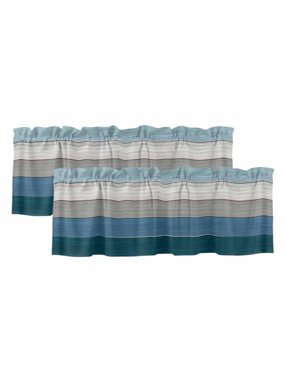 2 Pack Valances for Windows 60 x 18 Inch, Camping Car Decorative Kitchen Curtain Valance, Farmhouse Cabin Retro Green Wooden Grain Rod Pocket Short Curtains Window Treatment for Bathroom/Cafe