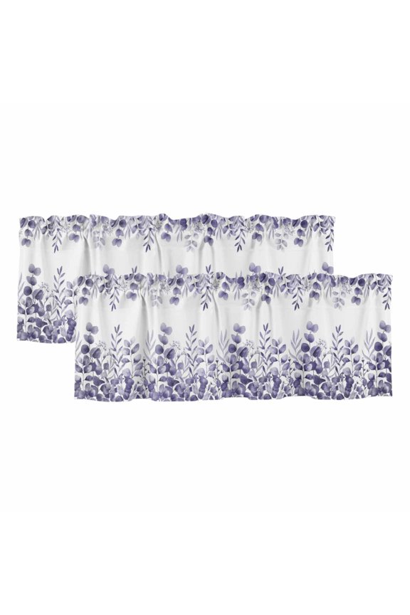 2 Pack Valances for Windows 60 x 18 Inch, Purple Eucalyptus Leaves Decorative Kitchen Curtain Valance, Watercolor Spring Summer Botanical Rod Pocket Short Curtains Window Treatment for Bathroom/Cafe