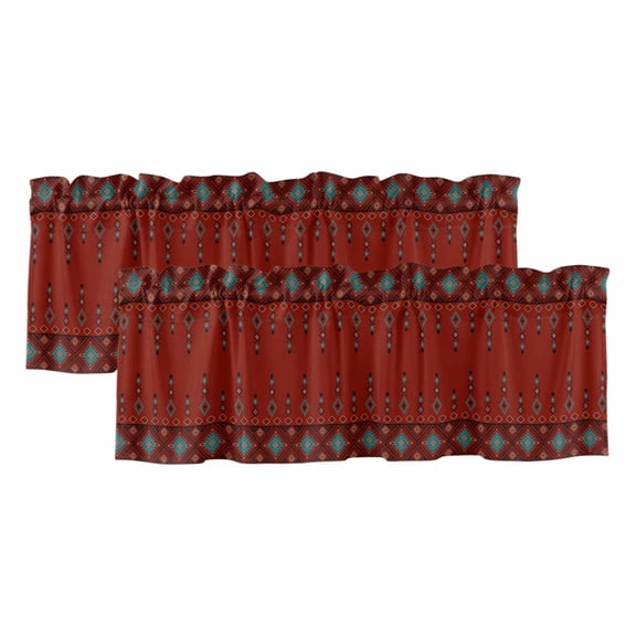 2 Pack Valances for Windows 60 x 18 Inch, Red Boho Decorative Kitchen Curtain Valance, Vintage Ethnic Tribe Abstract Art Retro Rod Pocket Short Curtains Window Treatment for Bathroom/Cafe