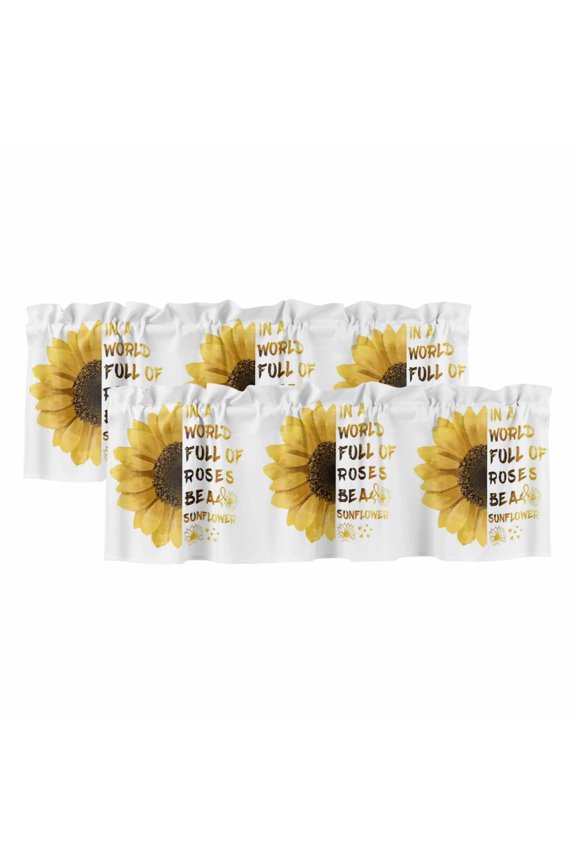2 Pack Valances for Windows 60 x 18 Inch, Yellow Sunflower Decorative Kitchen Curtain Valance, Floral Rustic White Quotes Rod Pocket Short Curtains Window Treatment for Bathroom/Cafe