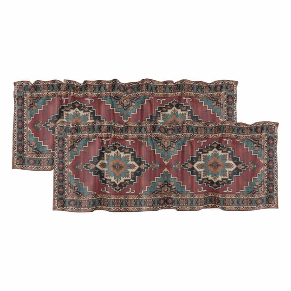 2 Pack Valances for Windows, Aztec Southwest Window Valances for Living Room/Bedroom/Bathroom, Red Brown Boho Chic Abstract Geometric Light Filtering Kitchen Curtain Valance 60"W x18" L