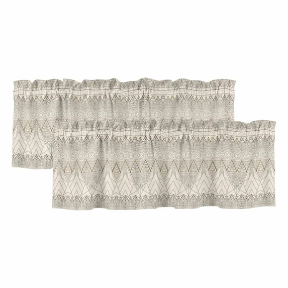 2 Pack Valances for Windows, Beige Boho Window Valances for Living Room/Bedroom/Bathroom, Vintage Ethnic Tribe Abstract Art Light Filtering Kitchen Curtain Valance Window Treatment 60"W x18" L