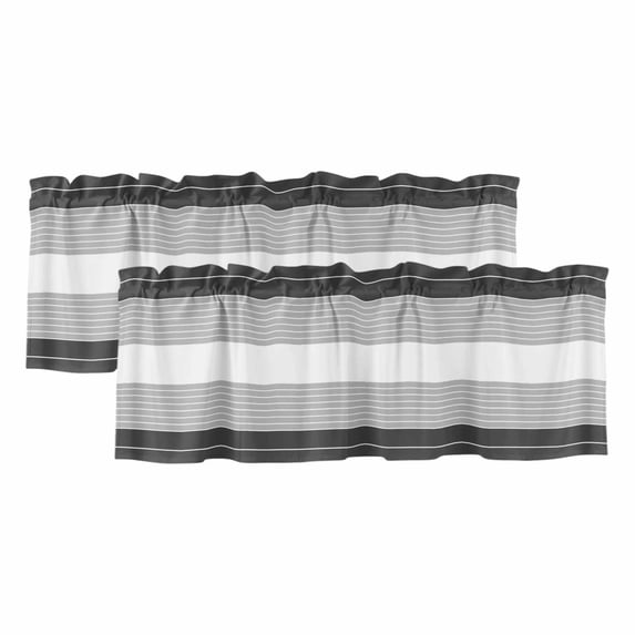 2 Pack Valances for Windows, Black Grey Stripe Window Valances for ...