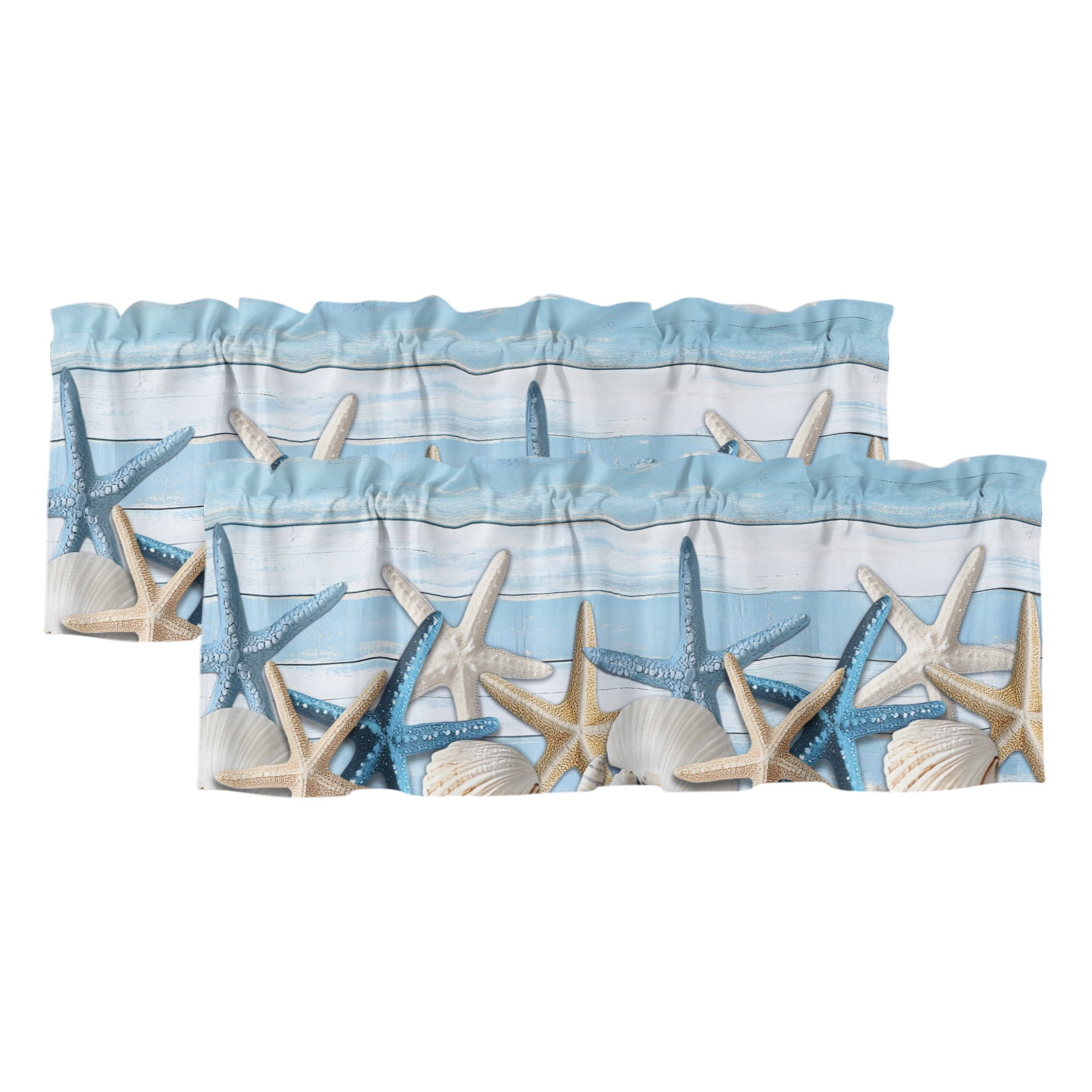 2 Pack Valances for Windows, Blue Coastal Starfish Window Valances for ... - Apartments Coastal Living With Garden