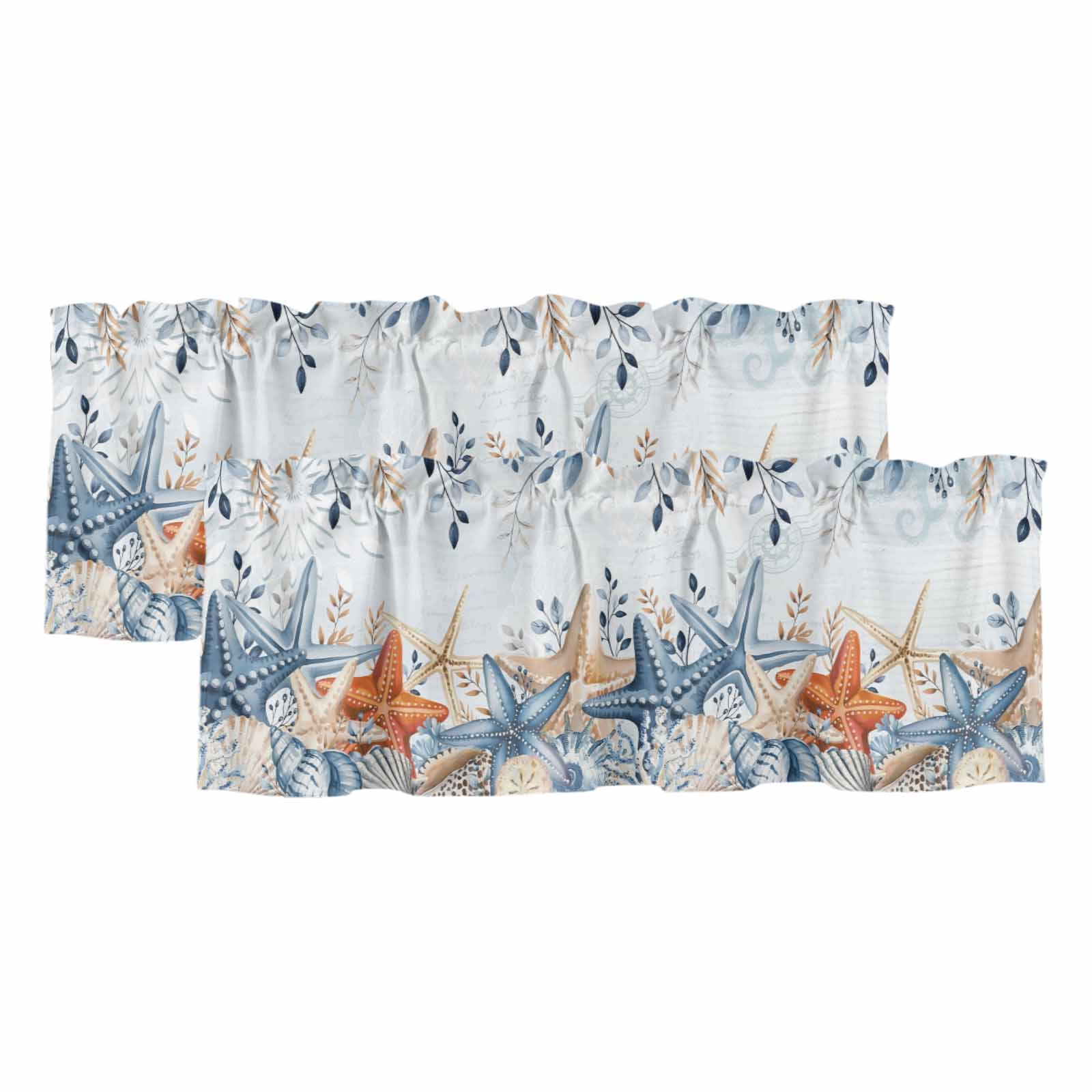 2 Pack Valances for Windows, Blue Coastal Window Valances for Living ...