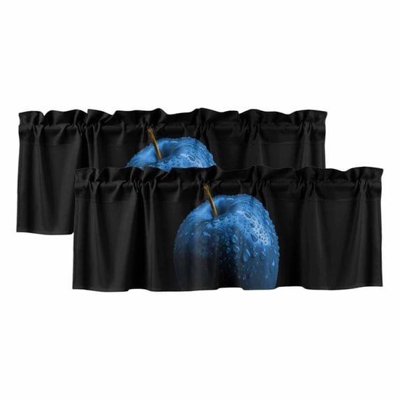 2 Pack Valances for Windows, Blue Fruit Window Valances for Living Room/Bedroom/Bathroom, Modern Minimalist Decor Black Background Light Filtering Kitchen Curtain Valance 60"W x18" L