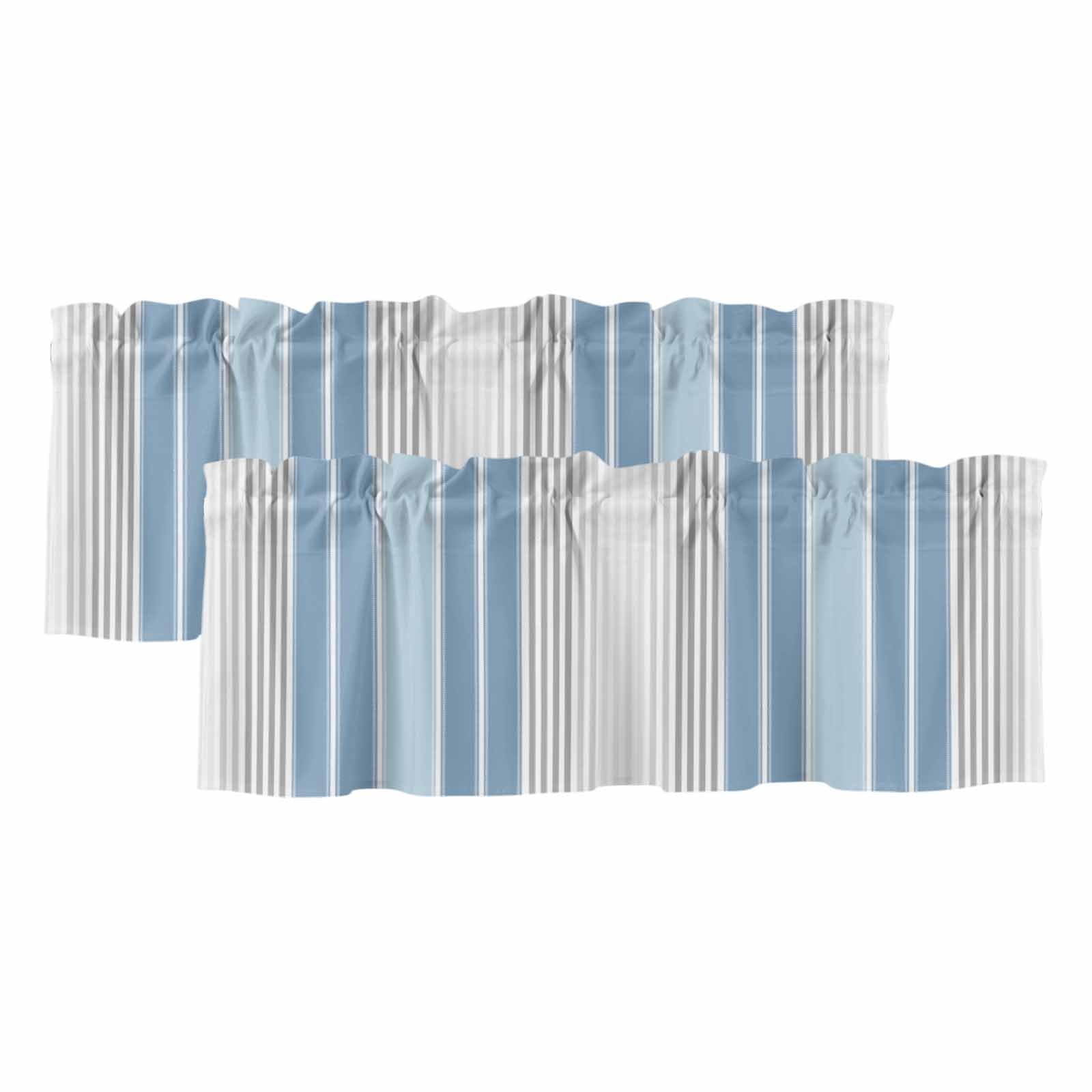 2 Pack Valances for Windows, Blue Gray Stripes Window Valances for ...