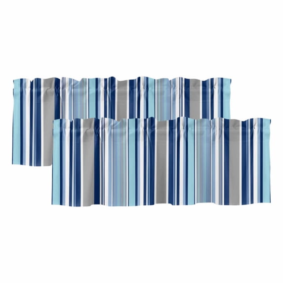 2 Pack Valances for Windows, Blue Green Striped Window Valances for Living Room/Bedroom/Bathroom, Colorful Abstract Vertical Lines Art Light Filtering Kitchen Curtain Valance 60"W x18" L