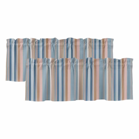 2 Pack Valances for Windows, Blue Grey Orange Striped Window Valances for Living Room/Bedroom/Bathroom, Modern Stripes Art Farmhouse Light Filtering Kitchen Curtain Valance 42"W x12" L