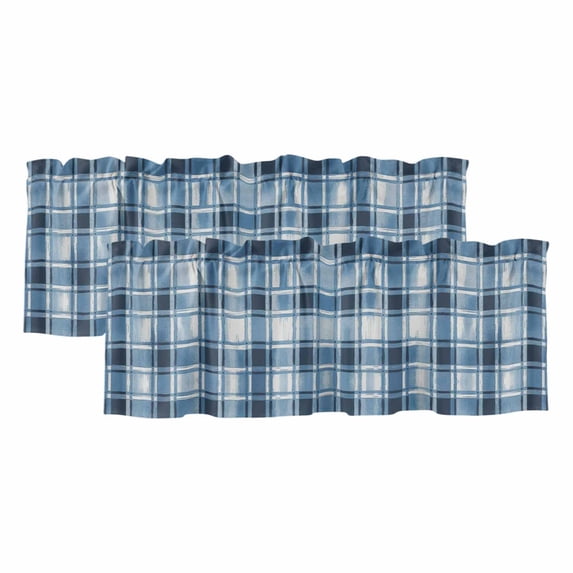 2 Pack Valances for Windows, Blue Plaid Window Valances for Living Room/Bedroom/Bathroom, Modern Simple Watercolor Buffalo Lattice Light Filtering Kitchen Curtain Valance 42"W x18" L