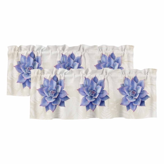 2 Pack Valances for Windows, Blue Purple Flower Window Valances for Living Room/Bedroom/Bathroom, Succulents Ferns Abstract Watercolor Light Filtering Kitchen Curtain Valance 42"W x12" L